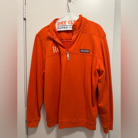 Vineyard Vines Men Small Orange “RO” engraved pullover sweater 1/4 zip - Picture 1 of 8